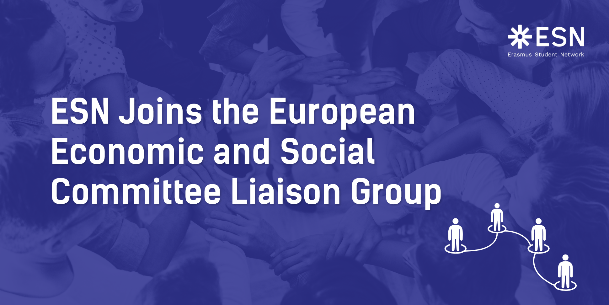 Image with dark blue background. In the right upper corner is the logo of ESN and in the lower corner is a white flat illustration depicting 4 white icons of people connected through a line. On the left side is the title of the article.