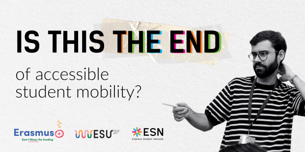 A picture of a person in black and white and text: "Is this the end of accessible student mobility?"