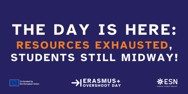 Dark blue background and text: "The day is here: resources exhausted, students still midway!"